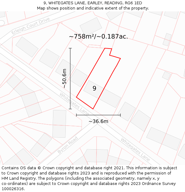 9, WHITEGATES LANE, EARLEY, READING, RG6 1ED: Plot and title map