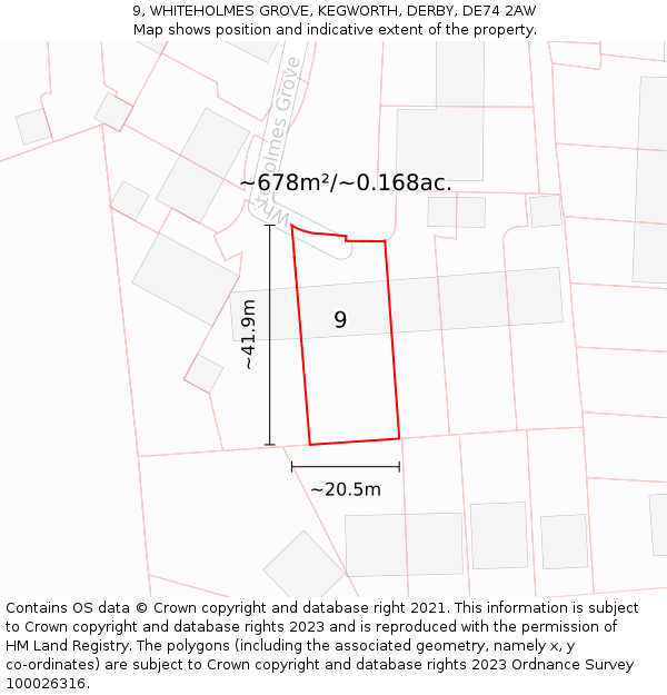 9, WHITEHOLMES GROVE, KEGWORTH, DERBY, DE74 2AW: Plot and title map