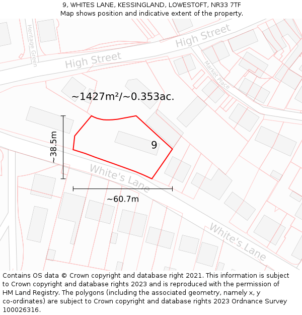 9, WHITES LANE, KESSINGLAND, LOWESTOFT, NR33 7TF: Plot and title map