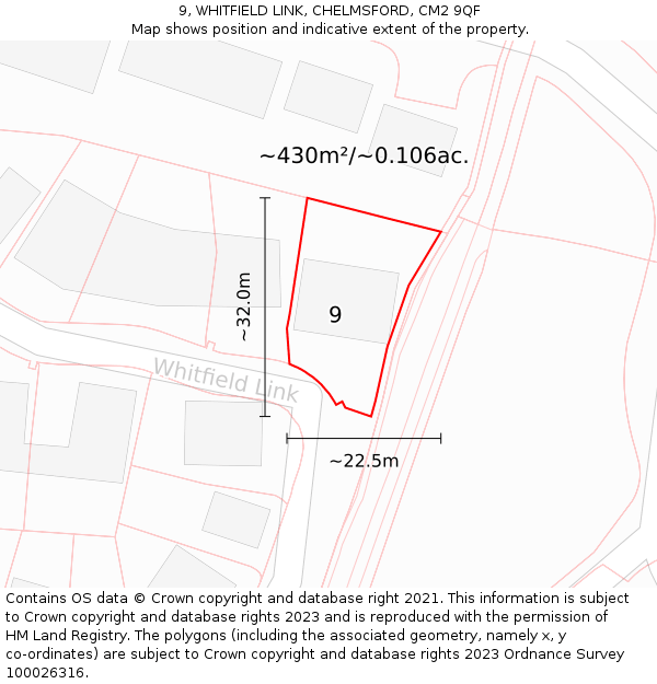 9, WHITFIELD LINK, CHELMSFORD, CM2 9QF: Plot and title map
