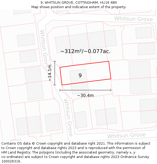 9, WHITSUN GROVE, COTTINGHAM, HU16 4BX: Plot and title map