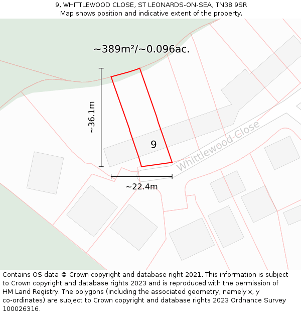9, WHITTLEWOOD CLOSE, ST LEONARDS-ON-SEA, TN38 9SR: Plot and title map