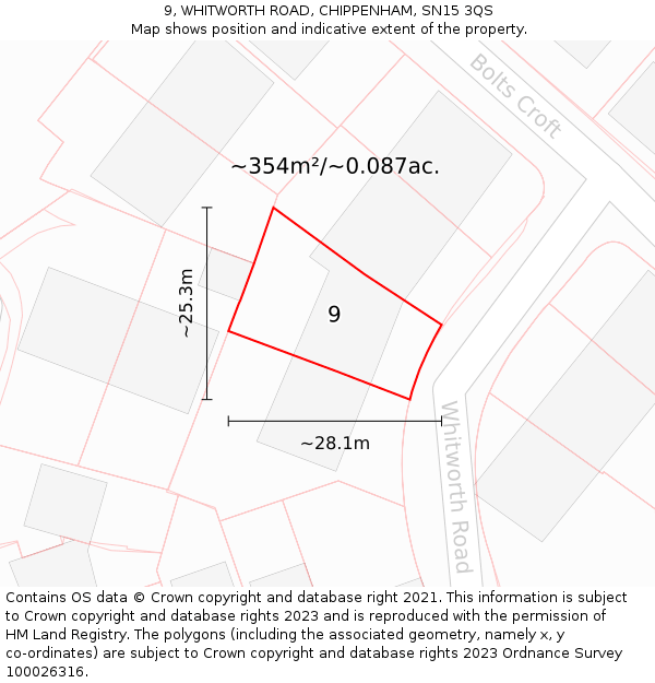 9, WHITWORTH ROAD, CHIPPENHAM, SN15 3QS: Plot and title map