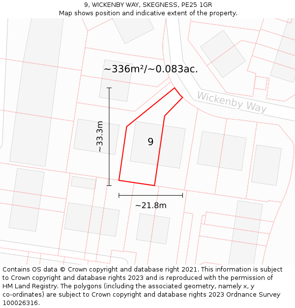 9, WICKENBY WAY, SKEGNESS, PE25 1GR: Plot and title map