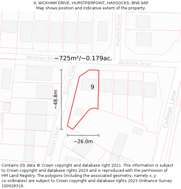 9, WICKHAM DRIVE, HURSTPIERPOINT, HASSOCKS, BN6 9AP: Plot and title map