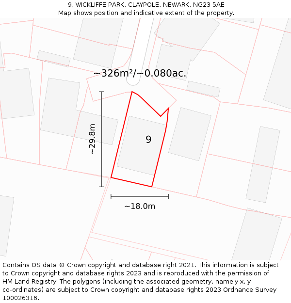 9, WICKLIFFE PARK, CLAYPOLE, NEWARK, NG23 5AE: Plot and title map