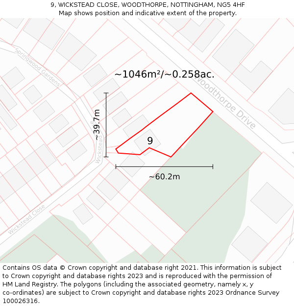 9, WICKSTEAD CLOSE, WOODTHORPE, NOTTINGHAM, NG5 4HF: Plot and title map