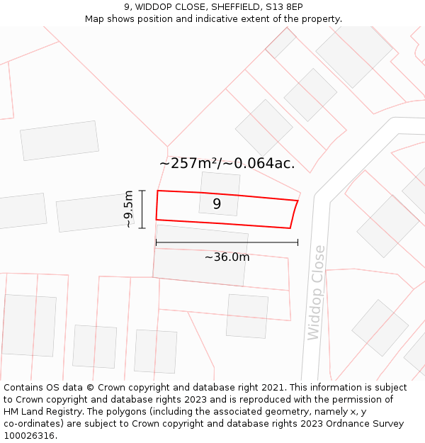9, WIDDOP CLOSE, SHEFFIELD, S13 8EP: Plot and title map