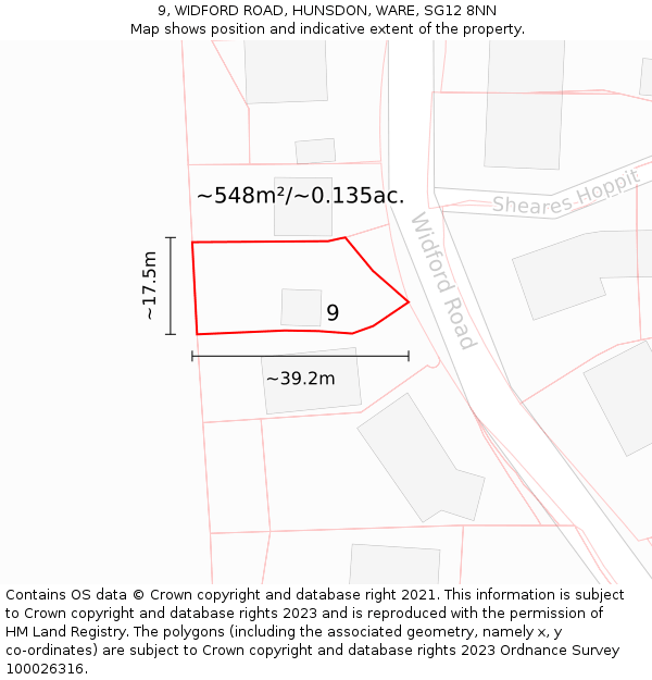 9, WIDFORD ROAD, HUNSDON, WARE, SG12 8NN: Plot and title map