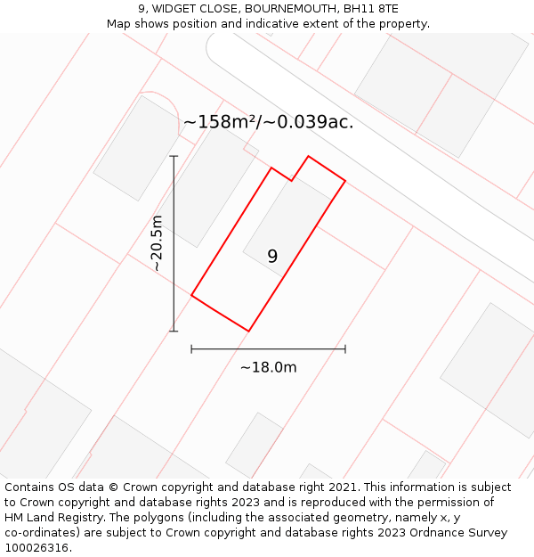 9, WIDGET CLOSE, BOURNEMOUTH, BH11 8TE: Plot and title map