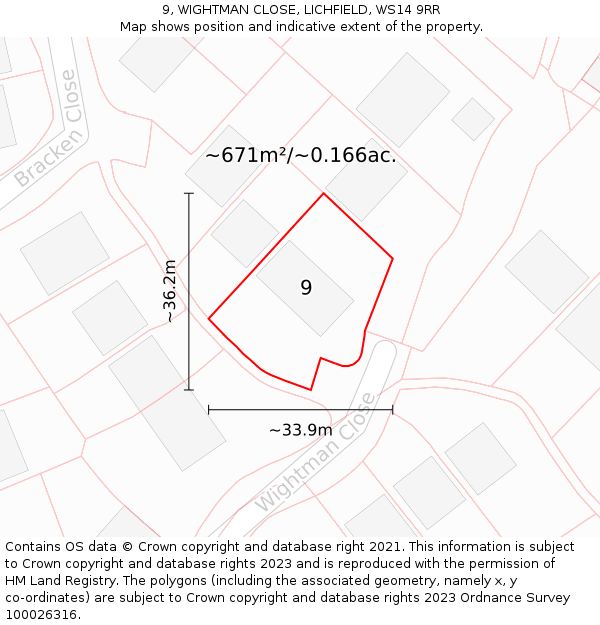 9, WIGHTMAN CLOSE, LICHFIELD, WS14 9RR: Plot and title map