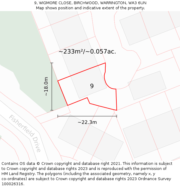 9, WIGMORE CLOSE, BIRCHWOOD, WARRINGTON, WA3 6UN: Plot and title map