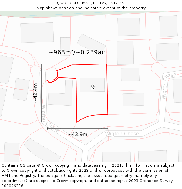 9, WIGTON CHASE, LEEDS, LS17 8SG: Plot and title map