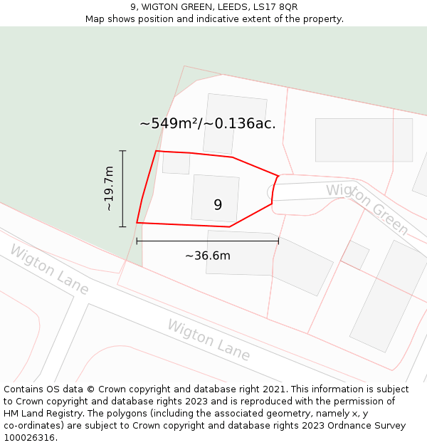 9, WIGTON GREEN, LEEDS, LS17 8QR: Plot and title map