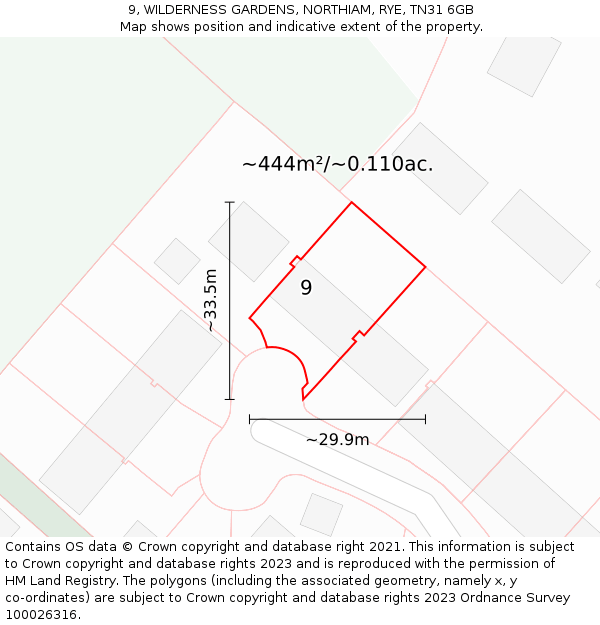 9, WILDERNESS GARDENS, NORTHIAM, RYE, TN31 6GB: Plot and title map