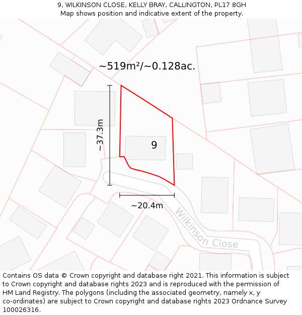 9, WILKINSON CLOSE, KELLY BRAY, CALLINGTON, PL17 8GH: Plot and title map