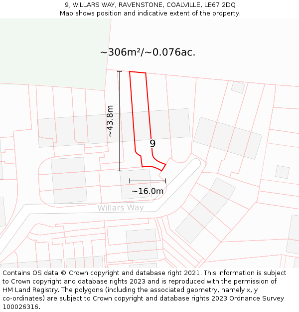 9, WILLARS WAY, RAVENSTONE, COALVILLE, LE67 2DQ: Plot and title map