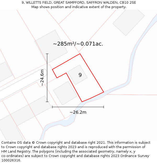 9, WILLETTS FIELD, GREAT SAMPFORD, SAFFRON WALDEN, CB10 2SE: Plot and title map