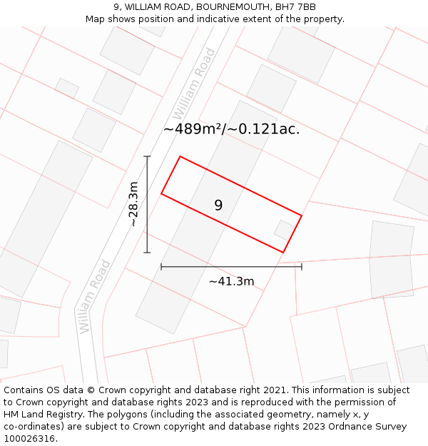 9, WILLIAM ROAD, BOURNEMOUTH, BH7 7BB: Plot and title map
