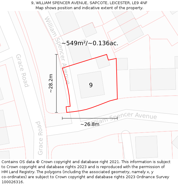 9, WILLIAM SPENCER AVENUE, SAPCOTE, LEICESTER, LE9 4NF: Plot and title map