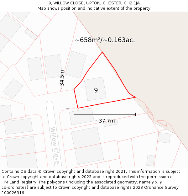 9, WILLOW CLOSE, UPTON, CHESTER, CH2 1JA: Plot and title map
