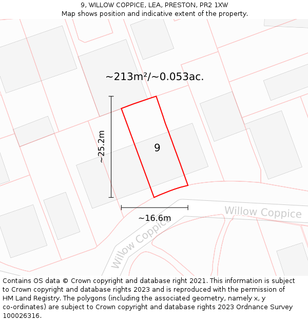 9, WILLOW COPPICE, LEA, PRESTON, PR2 1XW: Plot and title map