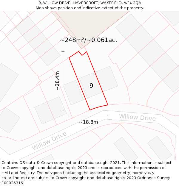 9, WILLOW DRIVE, HAVERCROFT, WAKEFIELD, WF4 2QA: Plot and title map