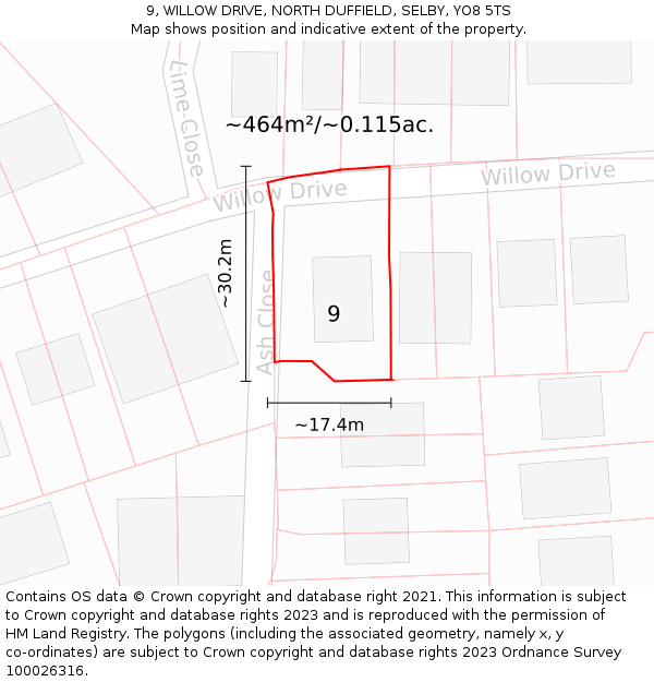9, WILLOW DRIVE, NORTH DUFFIELD, SELBY, YO8 5TS: Plot and title map