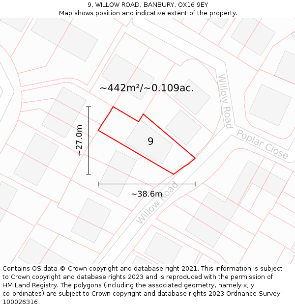 9, WILLOW ROAD, BANBURY, OX16 9EY: Plot and title map