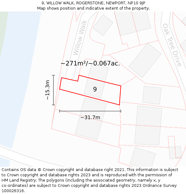 9, WILLOW WALK, ROGERSTONE, NEWPORT, NP10 9JP: Plot and title map