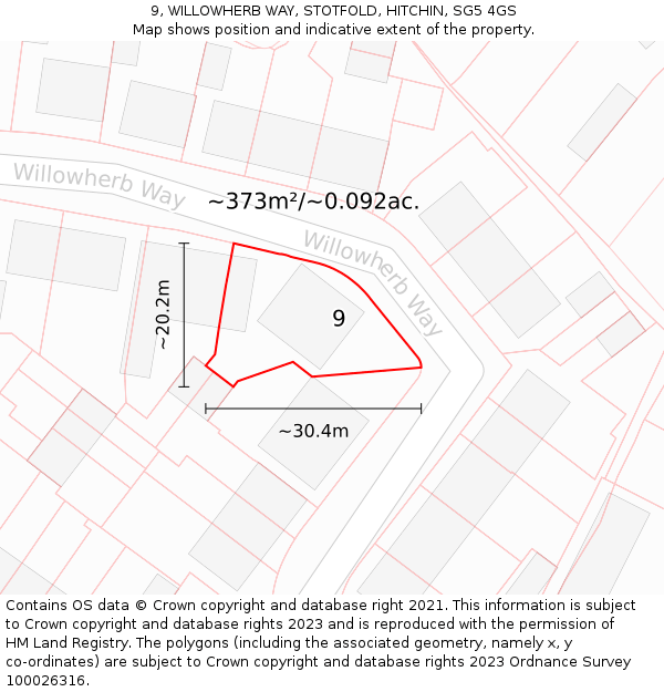 9, WILLOWHERB WAY, STOTFOLD, HITCHIN, SG5 4GS: Plot and title map
