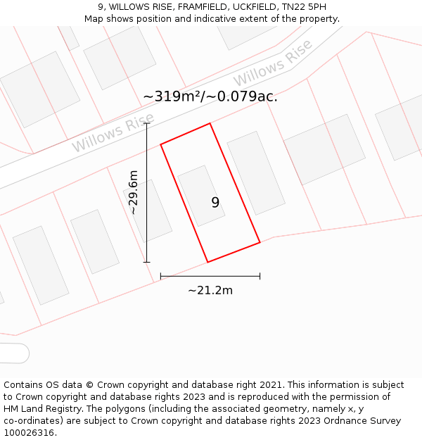 9, WILLOWS RISE, FRAMFIELD, UCKFIELD, TN22 5PH: Plot and title map