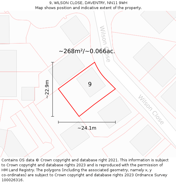 9, WILSON CLOSE, DAVENTRY, NN11 9WH: Plot and title map