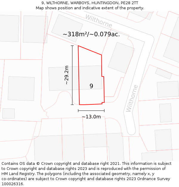 9, WILTHORNE, WARBOYS, HUNTINGDON, PE28 2TT: Plot and title map