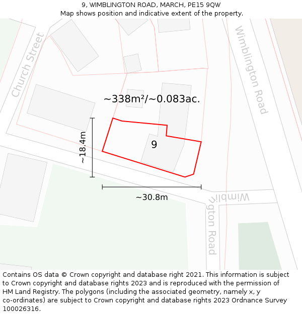 9, WIMBLINGTON ROAD, MARCH, PE15 9QW: Plot and title map