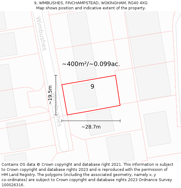 9, WIMBUSHES, FINCHAMPSTEAD, WOKINGHAM, RG40 4XG: Plot and title map