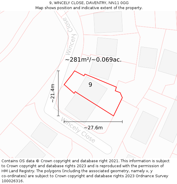 9, WINCELY CLOSE, DAVENTRY, NN11 0GG: Plot and title map