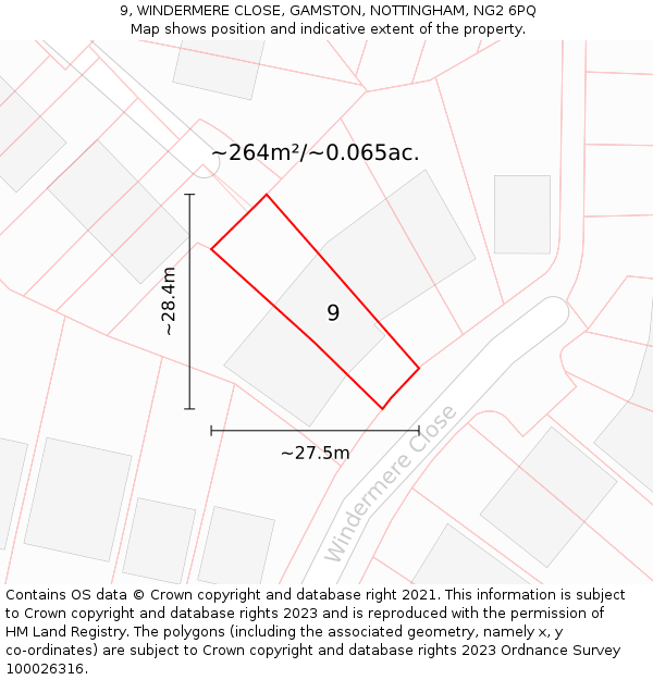 9, WINDERMERE CLOSE, GAMSTON, NOTTINGHAM, NG2 6PQ: Plot and title map