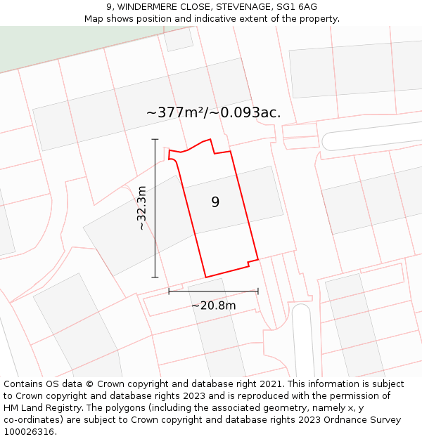 9, WINDERMERE CLOSE, STEVENAGE, SG1 6AG: Plot and title map