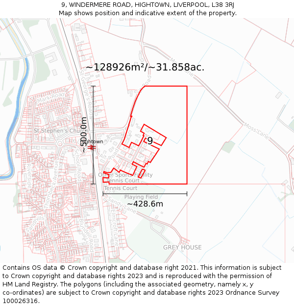 9, WINDERMERE ROAD, HIGHTOWN, LIVERPOOL, L38 3RJ: Plot and title map