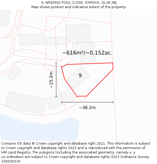 9, WINDING POOL CLOSE, DYMOCK, GL18 2BJ: Plot and title map