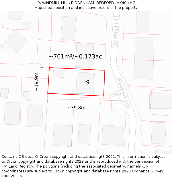 9, WINDMILL HILL, BIDDENHAM, BEDFORD, MK40 4AG: Plot and title map