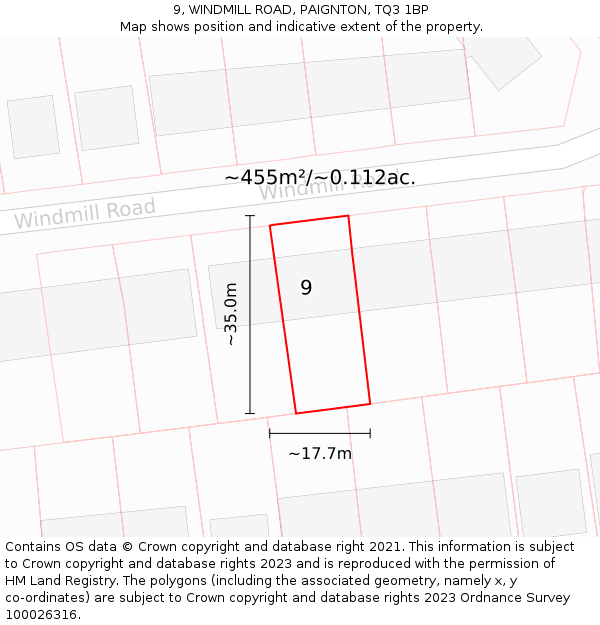 9, WINDMILL ROAD, PAIGNTON, TQ3 1BP: Plot and title map