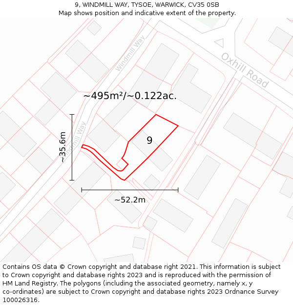 9, WINDMILL WAY, TYSOE, WARWICK, CV35 0SB: Plot and title map