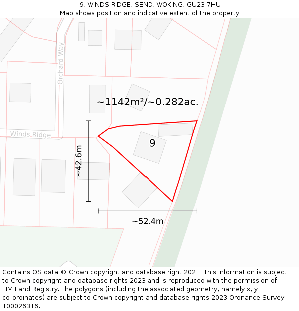 9, WINDS RIDGE, SEND, WOKING, GU23 7HU: Plot and title map