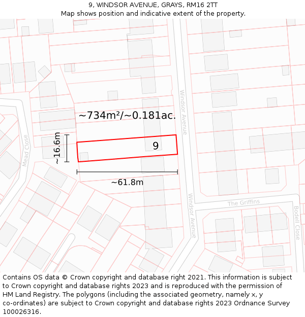 9, WINDSOR AVENUE, GRAYS, RM16 2TT: Plot and title map