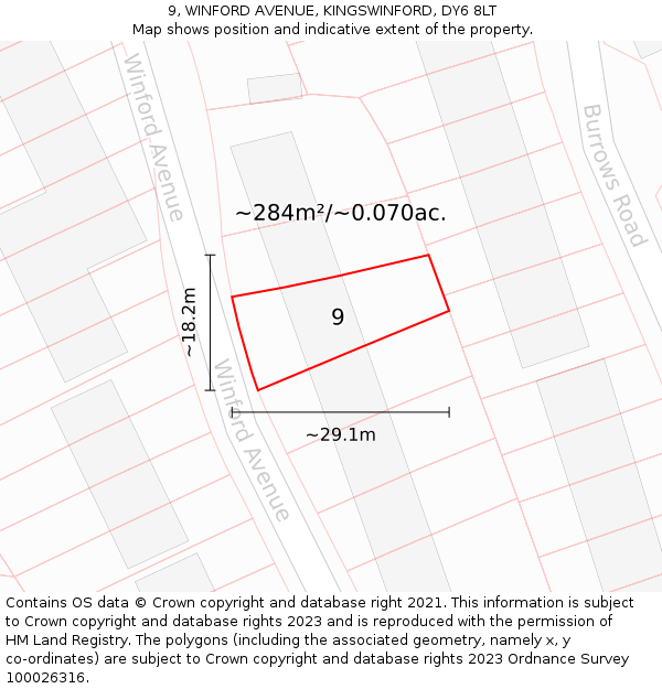 9, WINFORD AVENUE, KINGSWINFORD, DY6 8LT: Plot and title map