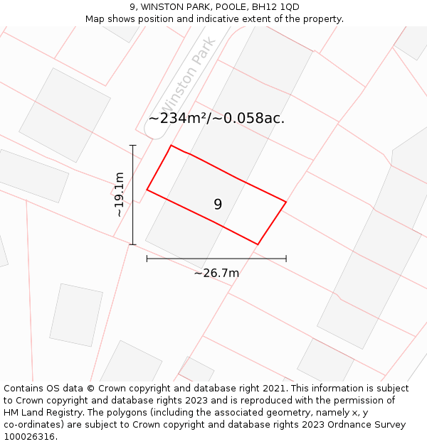 9, WINSTON PARK, POOLE, BH12 1QD: Plot and title map