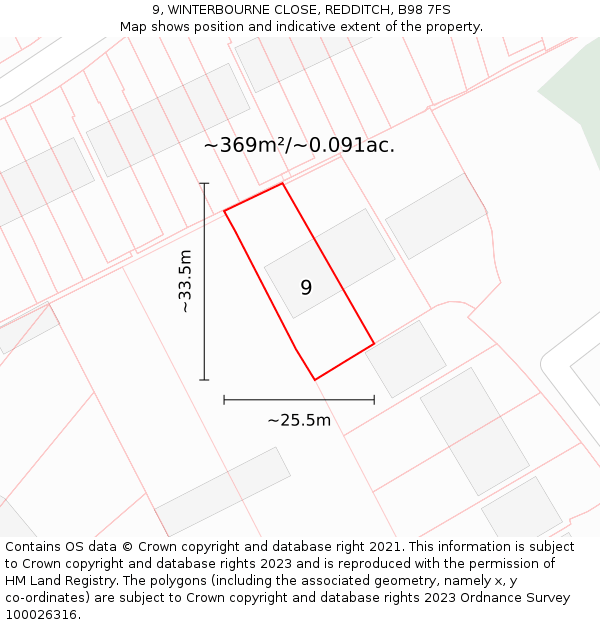 9, WINTERBOURNE CLOSE, REDDITCH, B98 7FS: Plot and title map