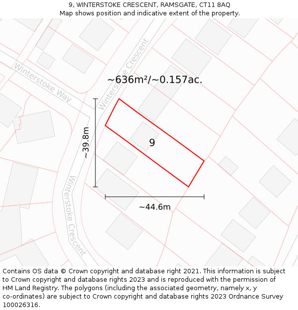 9, WINTERSTOKE CRESCENT, RAMSGATE, CT11 8AQ: Plot and title map
